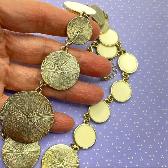 Cream Disc Statement Gold Tone Necklace - Picture 3 of 6